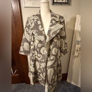Vintage 3 Sisters Gray and Cream Paisley Pea Coat